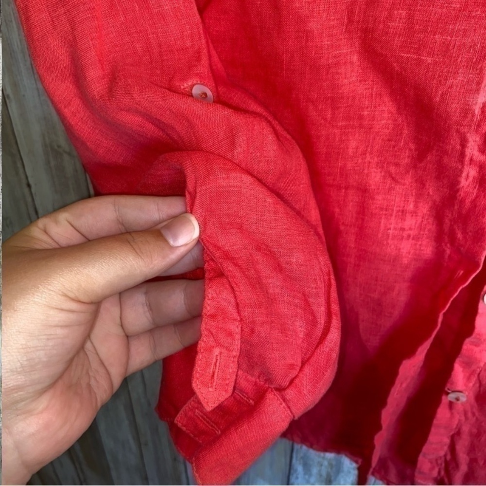 Sigrid Olsen Linen Red Orange Button - Picture 2 of 5